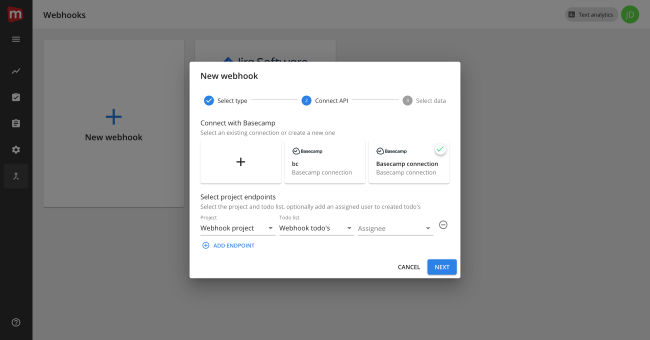 Mopnion: Mopinion integrates with collaboration app Basecamp - Add endpoints