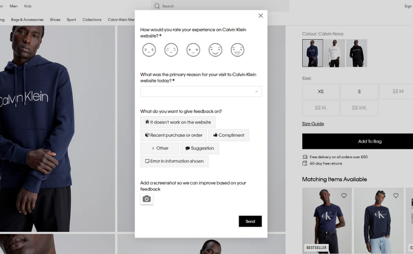 Calvin klein CSAT survey example