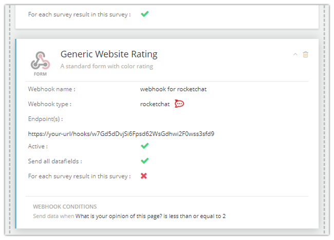 Mopinion: Mopinion note integrates with chat software solution Rocket.Chat - Saved webhook